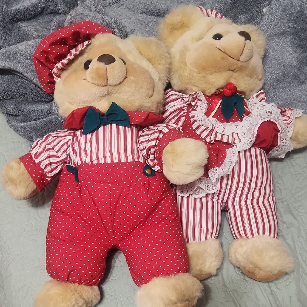 Adorable Red and White Teddy Bear Pair